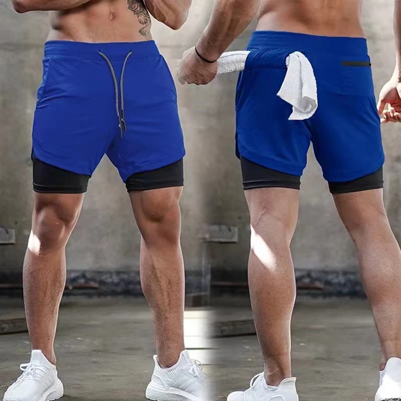 Pantalones cortos deportivos 2 en 1 para hombre, Shorts de secado rápido para entrenamiento, gimnasio, Fitness, trotar, playa, Verano