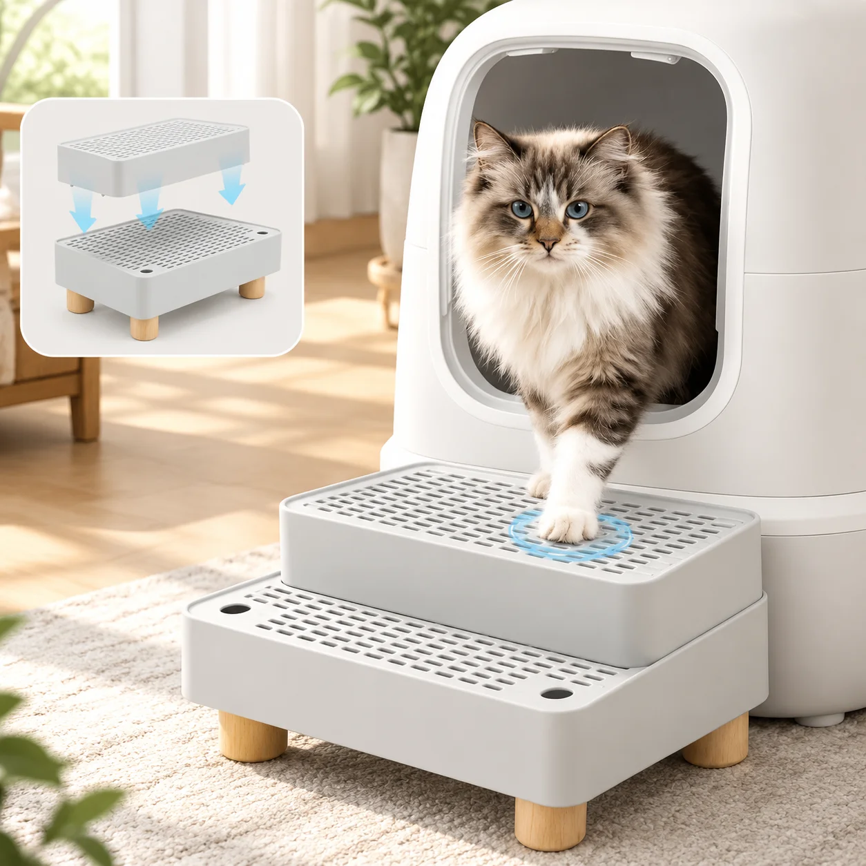 Litter Box Ramp Double Layer Non-slip Automatic Cat Litter Step Footboard Leakproof Removable Waterproof Mat for Cats Pet Supply