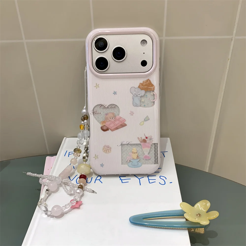 

Cute Cartoon Animal Glitter Phone case for iPhone 15 Pro 16 Max 17 Pro Max 13 14 Funda Kawaii Case With Chain Shockproof Cover