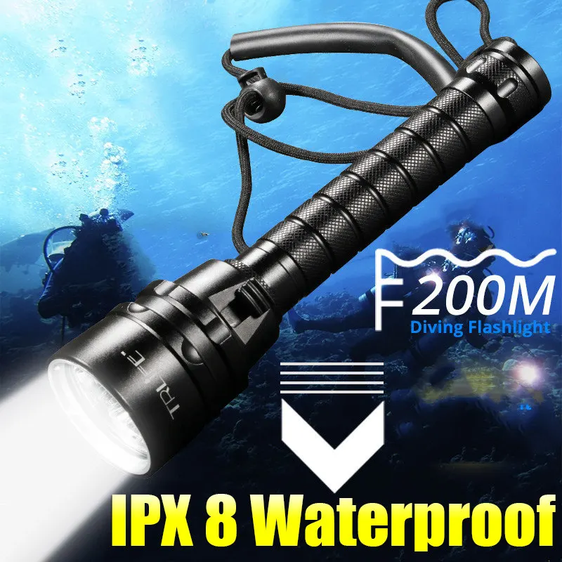 IPX8 Waterproof Professional Diver Light Powerful led Scuba Diving Flashlight LED Underwater 200M Torch Lamp Lanterna RU,Spain