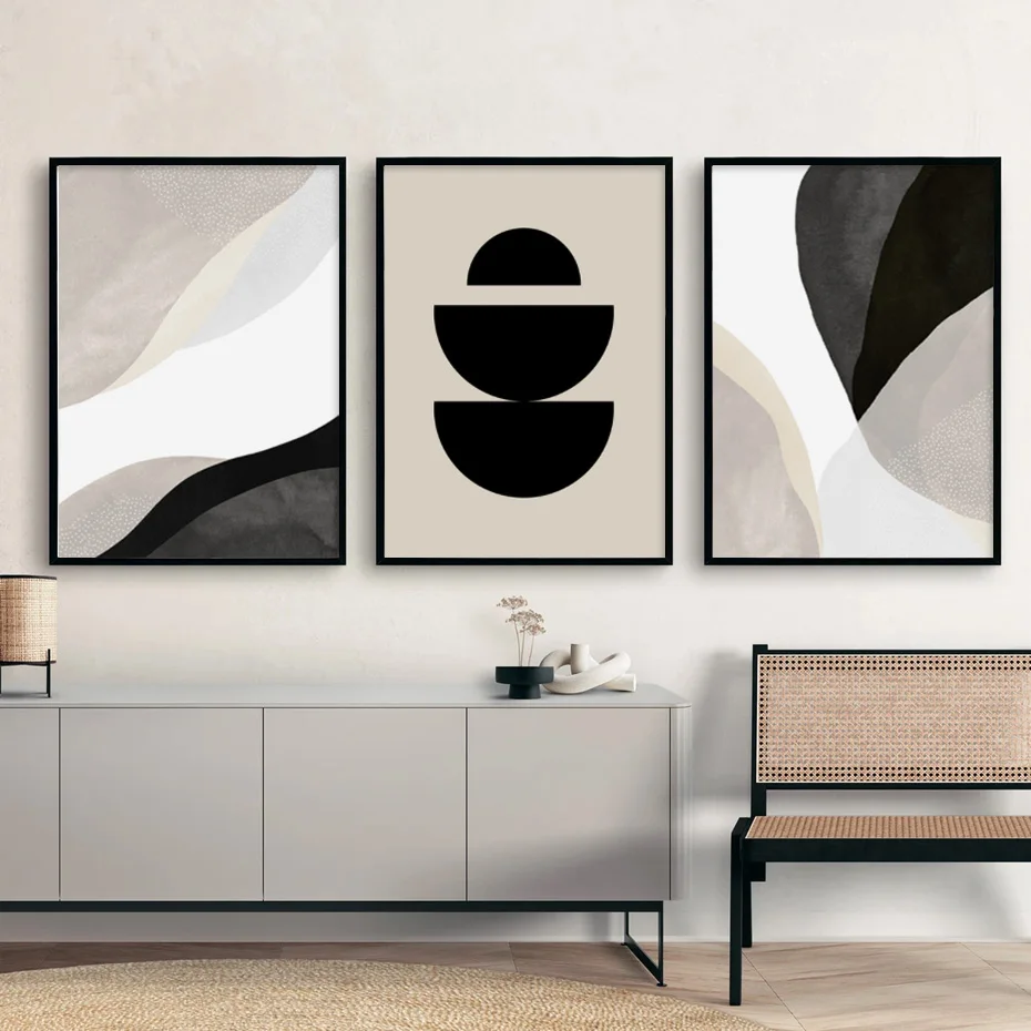 Minimalist Black Beige Geometric Wall Art Abstract Poster Canvas Paintings Contemporary Print Picture for Living Room Home Decor