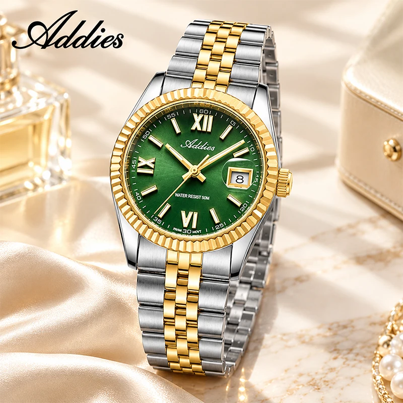Addies 28mm Women's Quartz Watch Sapphire Crystal 316L Stainless Steel BGW9 Super Luminous 50M Waterproof Date Business Watch
