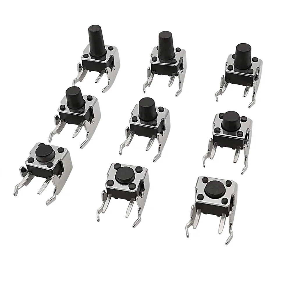 20 sztuk 6x6 PCB chwilowy dotykowy takt przycisk 4-Pin przełącznik samoresetujący kątowy z stentem 6*6*4.3/4.5/5/6/7/7.5/8/9/10mm — zdjęcie 2