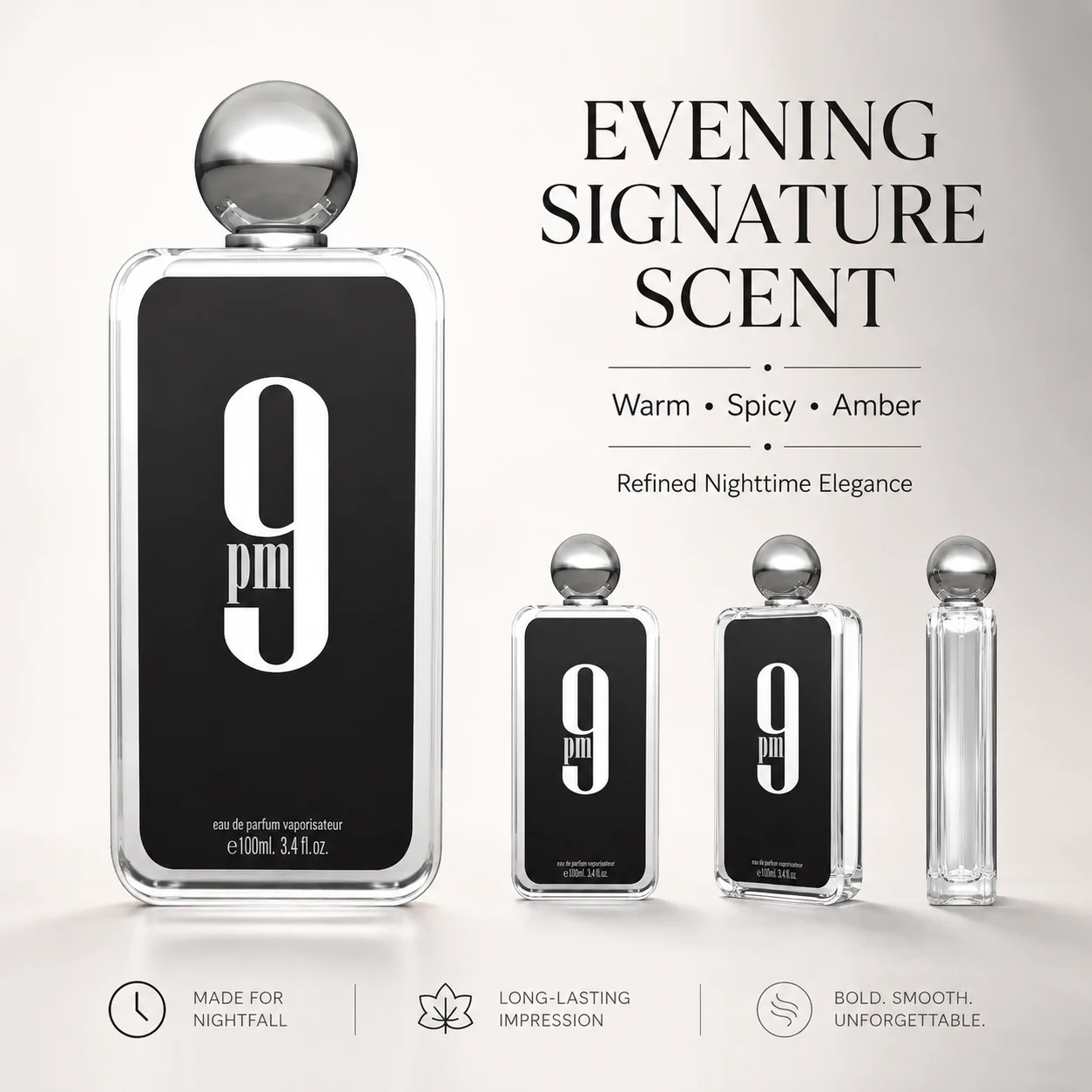 Afnan 9 PM Men Eau De Parfum Transparent Square Bottle Silver Round Cap Luxury Arabian Woody Scent Long Lasting Fragrance 100ml Mens Cologne Perfume Gift Set For Male view 4