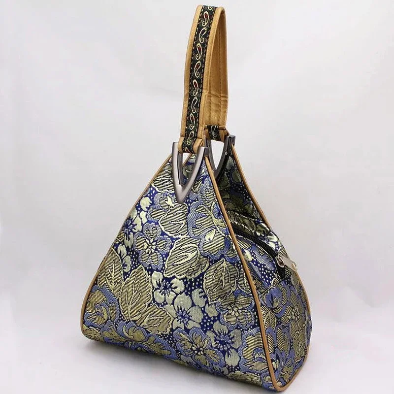 Vintage Palace Flowers Bag Triangle Top Handle Fashion Bags Chic Lady Bag Fringe Tote Women's Handbags Purses Zipper — zdjęcie 2