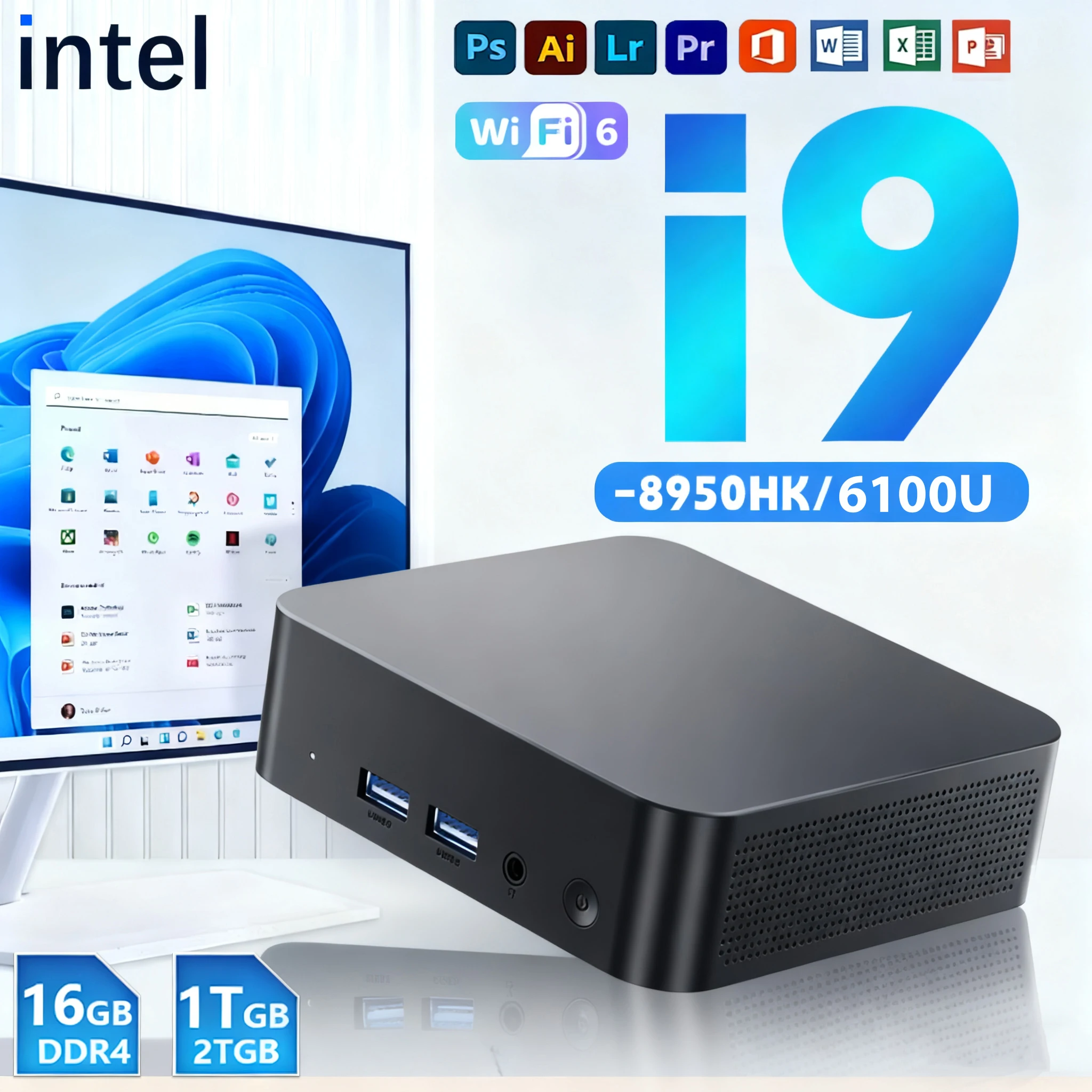 Mini Pc Intel I9 8950HK Mini PC ordinateur Windows 11 Mini PC I9 petit Minipc 16GB RAM 1TB SSD MiniPC bureau Wifi 6 BT5.2 Mini PC
