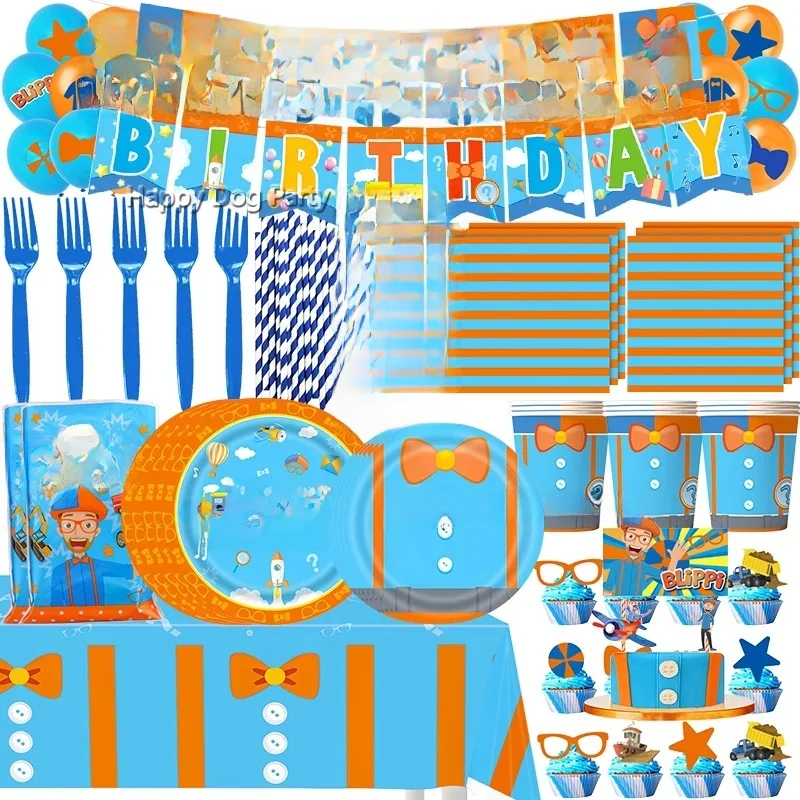 Bannière drapeau joyeux anniversaire, vaisselle en papier, ballons en Latex, fournitures de fête, décoration de gâteau, thème de film de dessin animé, nappe, décoration