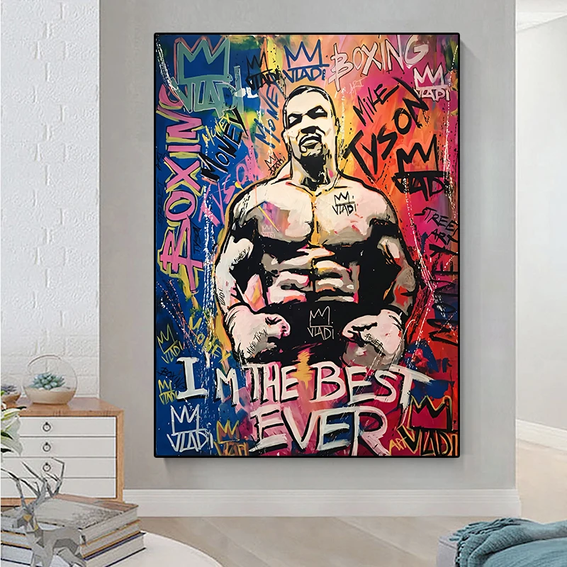 Boxer Mike Tyson Graffiti Posters Boxing Champion Pop Art Canvas Painting I'm The Best Ever Motivational Wall Decor Art Picture