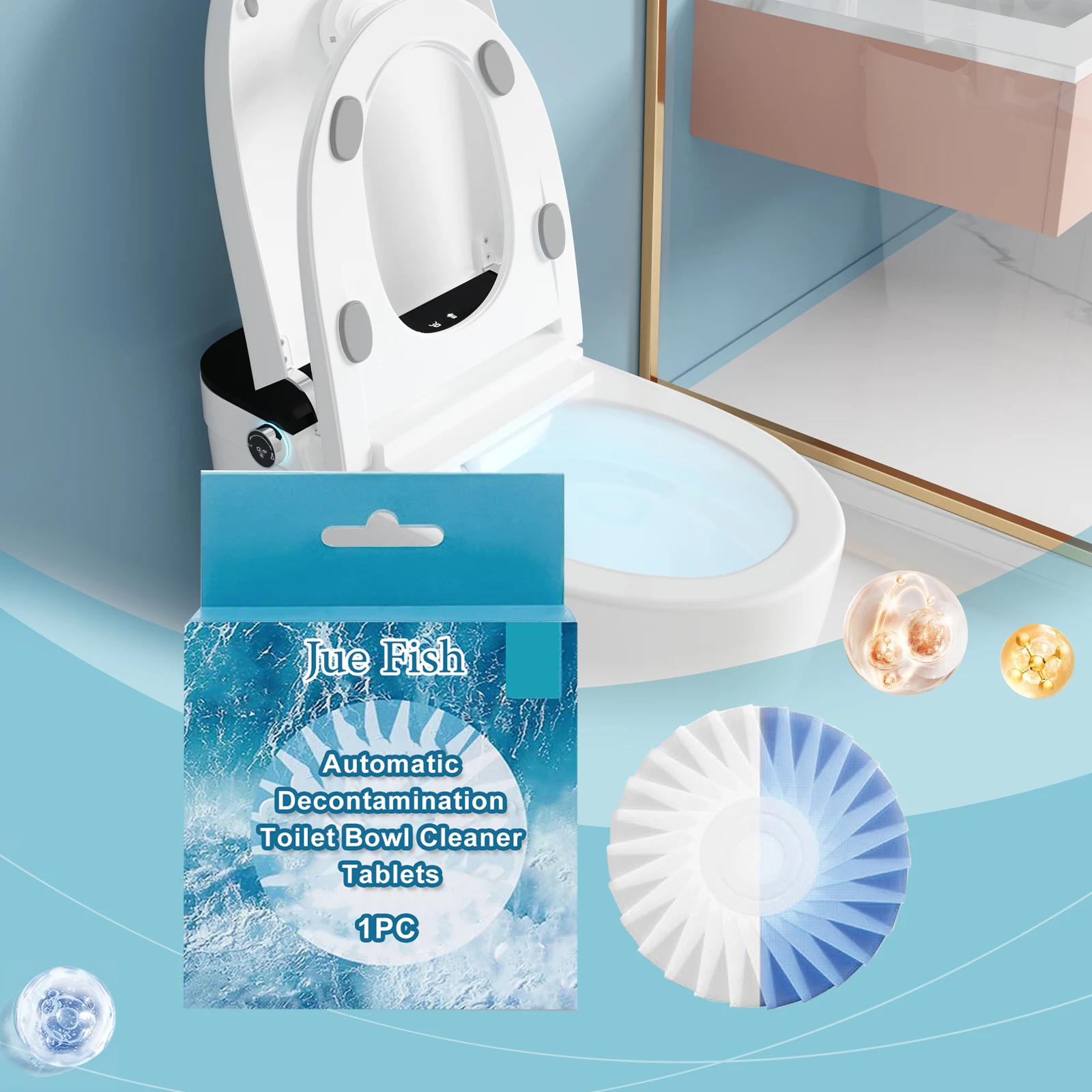 

JUE FISH Automatic Decontamination Toilet Bowl Cleaner Tablets Deep Stain Removal Urine Dirt Descaling Tank Deodorant Household