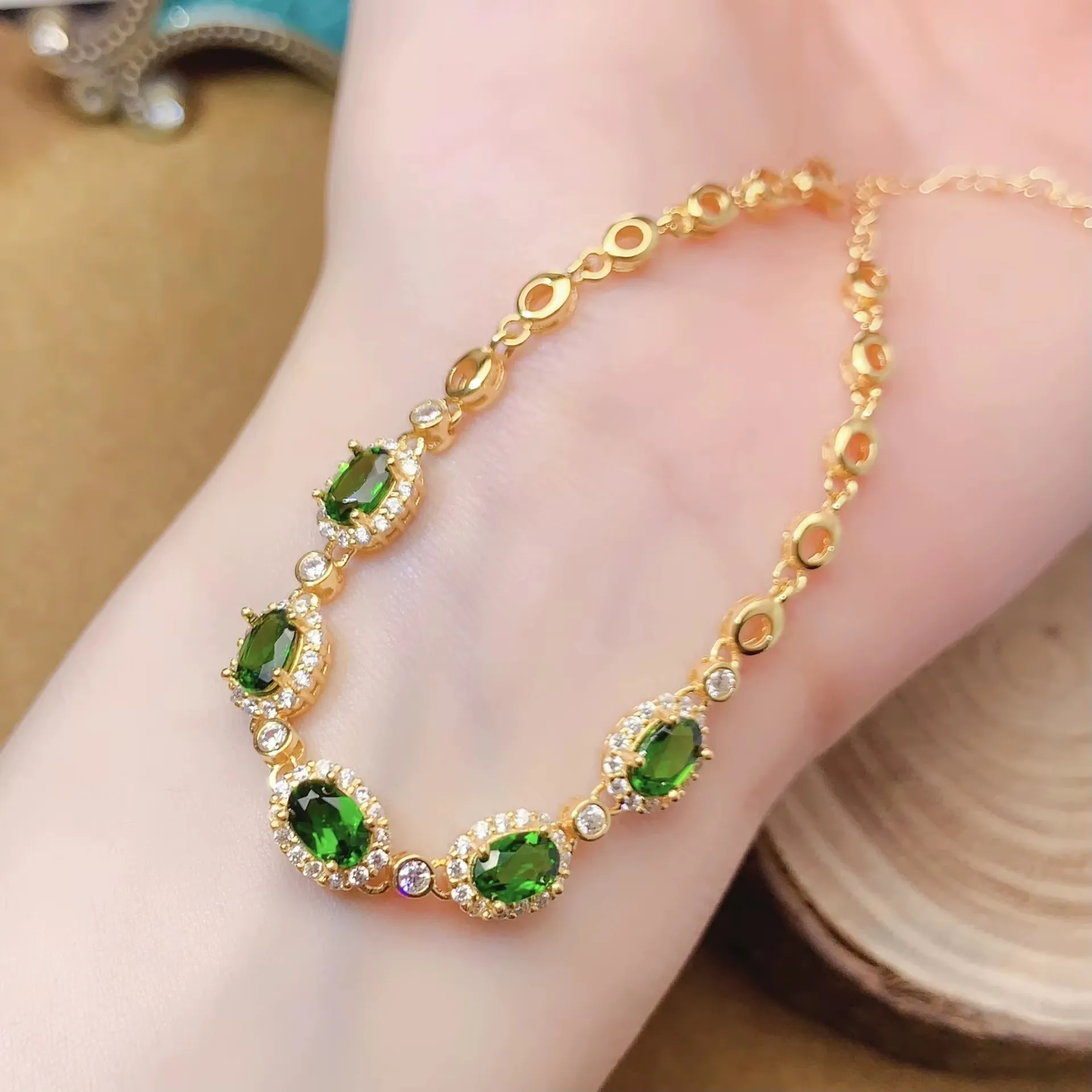 

KJJEAXCMY Boutique Jewelry 925 Pure Silver Plated 18K Gold Inlaid Natural Translucent Stone Women's Bracelet as a Birthday Gift