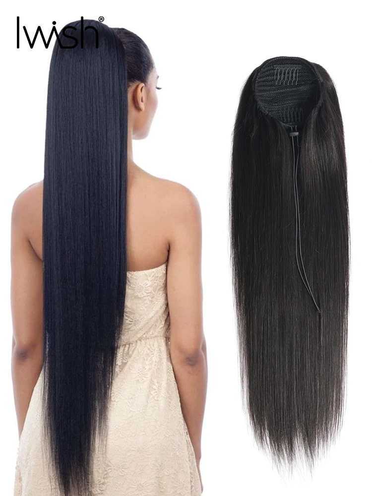 150g Straight Ponytail Human Hair Drawstring Ponytail Extensions Malaysian 30 32inch Long Clip In Ponytail Iwish 100% Human Hair