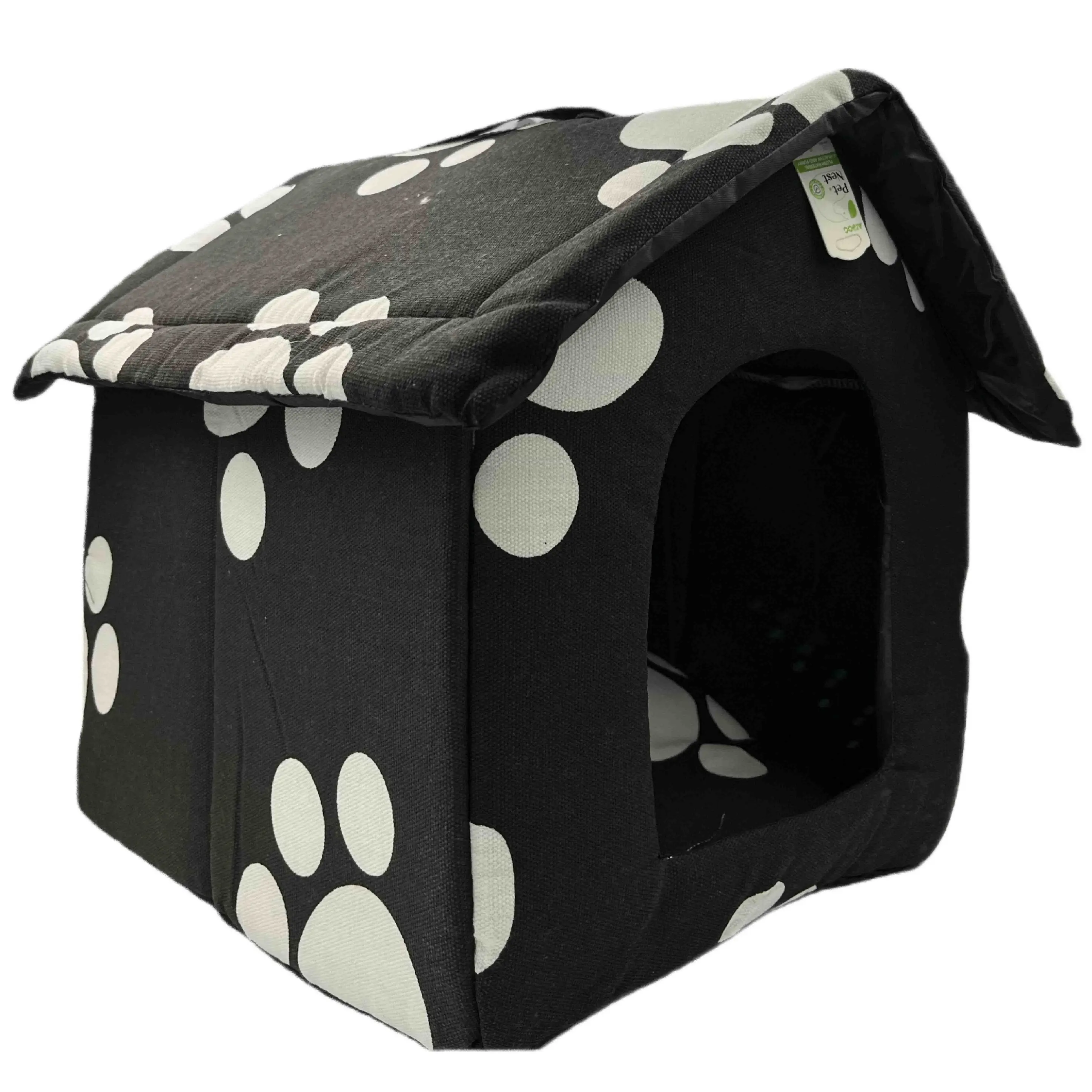 Draagbare opvouwbare dierenhuisje L-formaat grijs ster canvas hondenbed binnen warme kattenhol hut kleine middelgrote honden kittens slaapnest