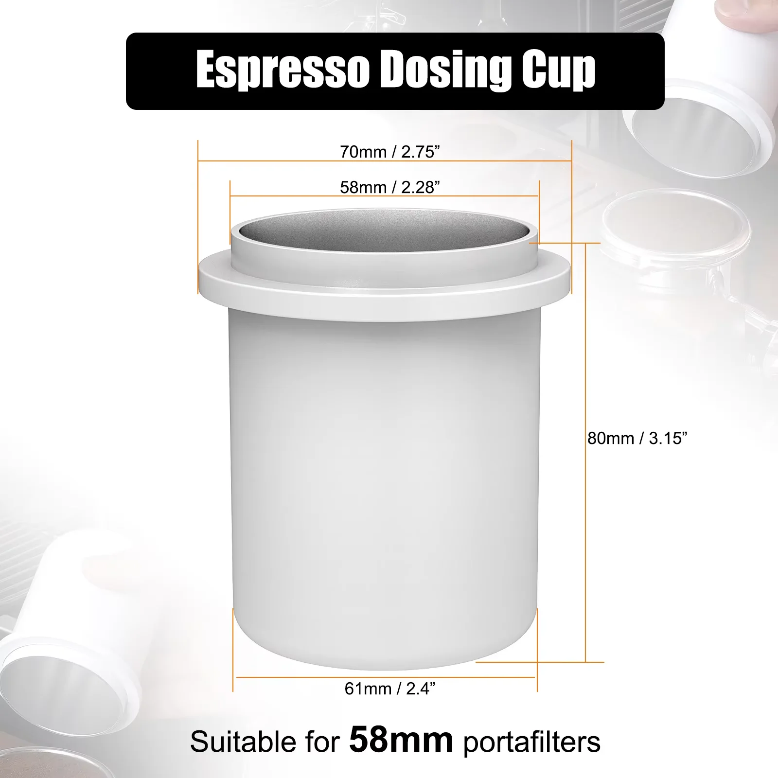 IKAPE Espresso Dosing Cup, Compatible with All the 51-58MM Portafilters, Espresso Coffee Accessory, Made of Aluminum (White)