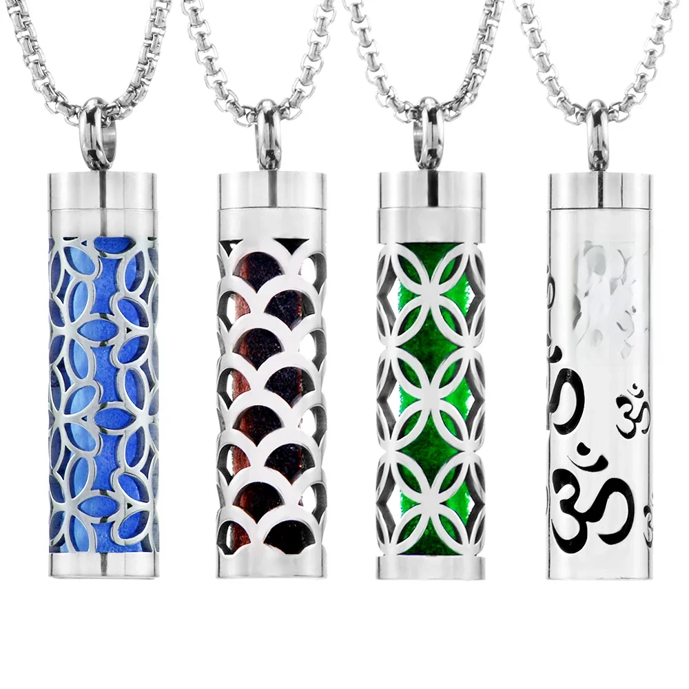 Médaillon pendentif d'huile essentielle d'aromathérapie de Style géométrique, diffuseur de stockage de parfum, collier en acier inoxydable 316L, bijoux cadeau