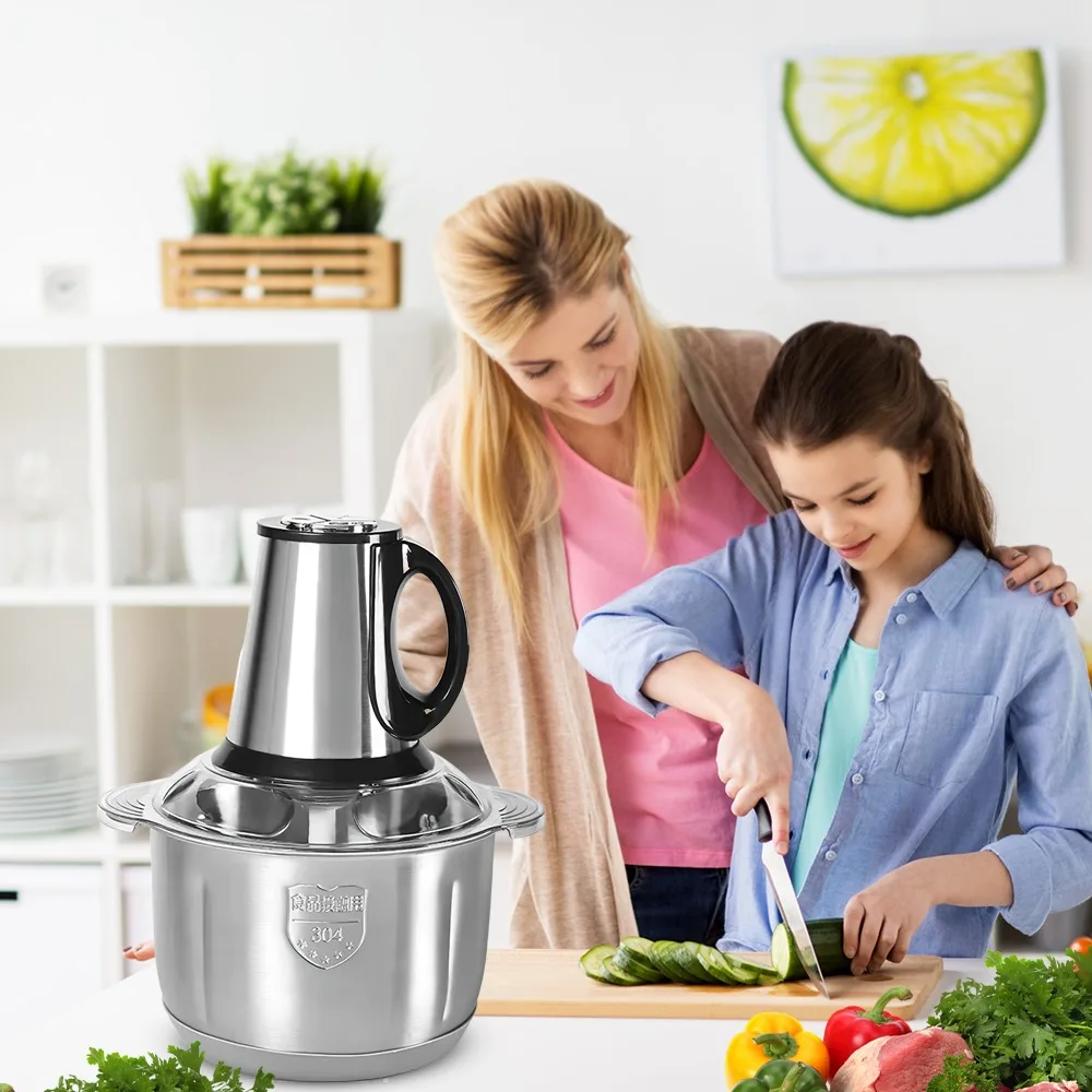 5 l elektrische Fleischwölfe, Lebensmittelzerkleinerer aus 406 Edelstahl, multifunktionaler Gemüseschneider, Zerkleinerer, Fleischwolf, Babynahrungsmaschine – Detail 8