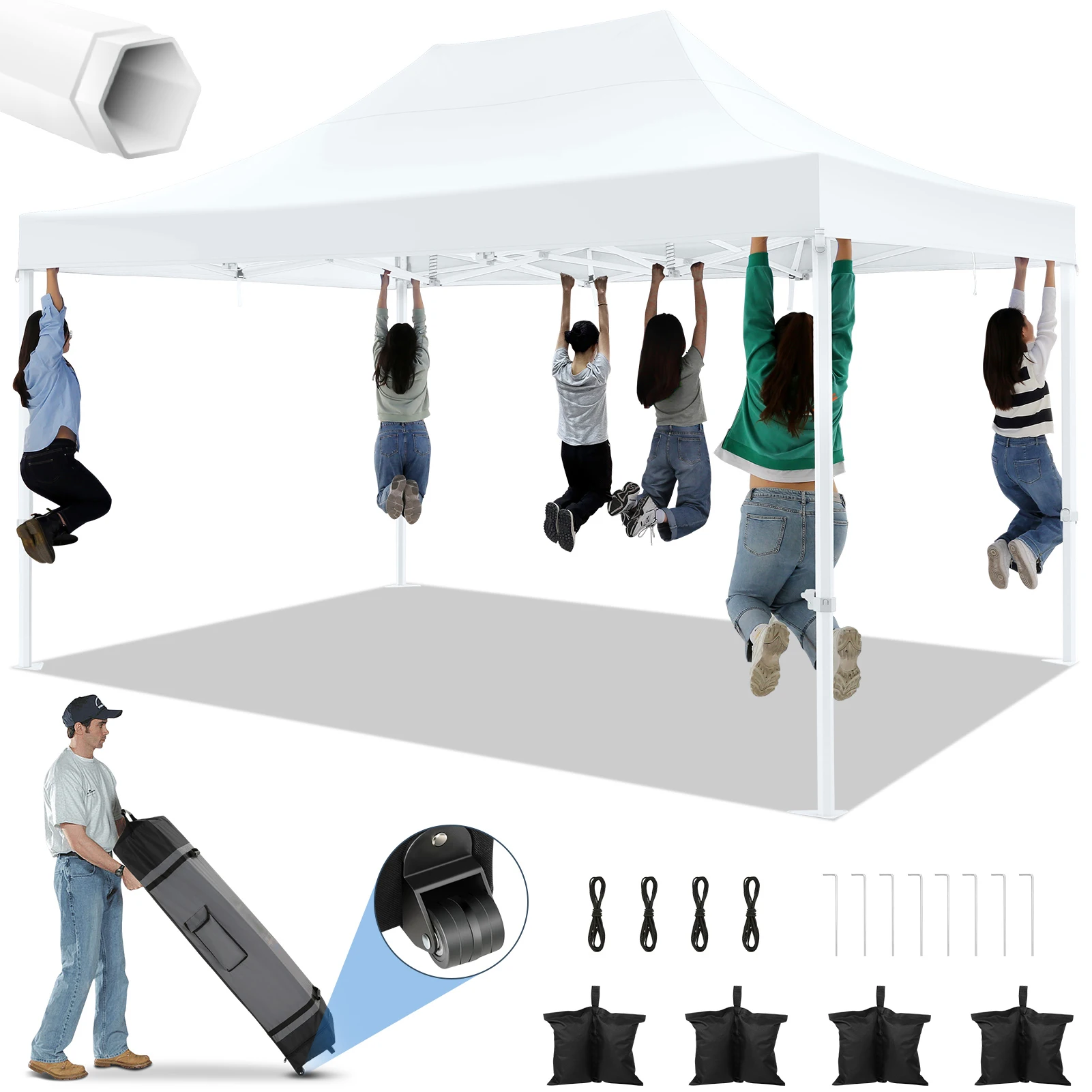 

Всплывающая палатка с навесом 10x15 футов без боковой стенки, беседка для вечеринок, простая установка, коммерческая мгновенная палатка с роликовым мешком и мешком с песком, шестиугольная ножка