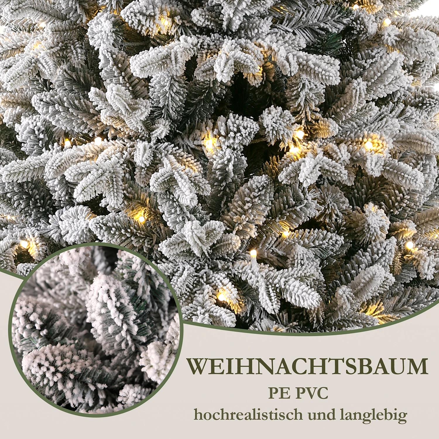 180 künstliche Weihnachtsbäume mit weißem Schnee und 935 Spitzen, 264 LED-Leuchten, PVC + PE-Material, Metallständerbaum, Party-Dekoration für den Innenbereich – Detail 1