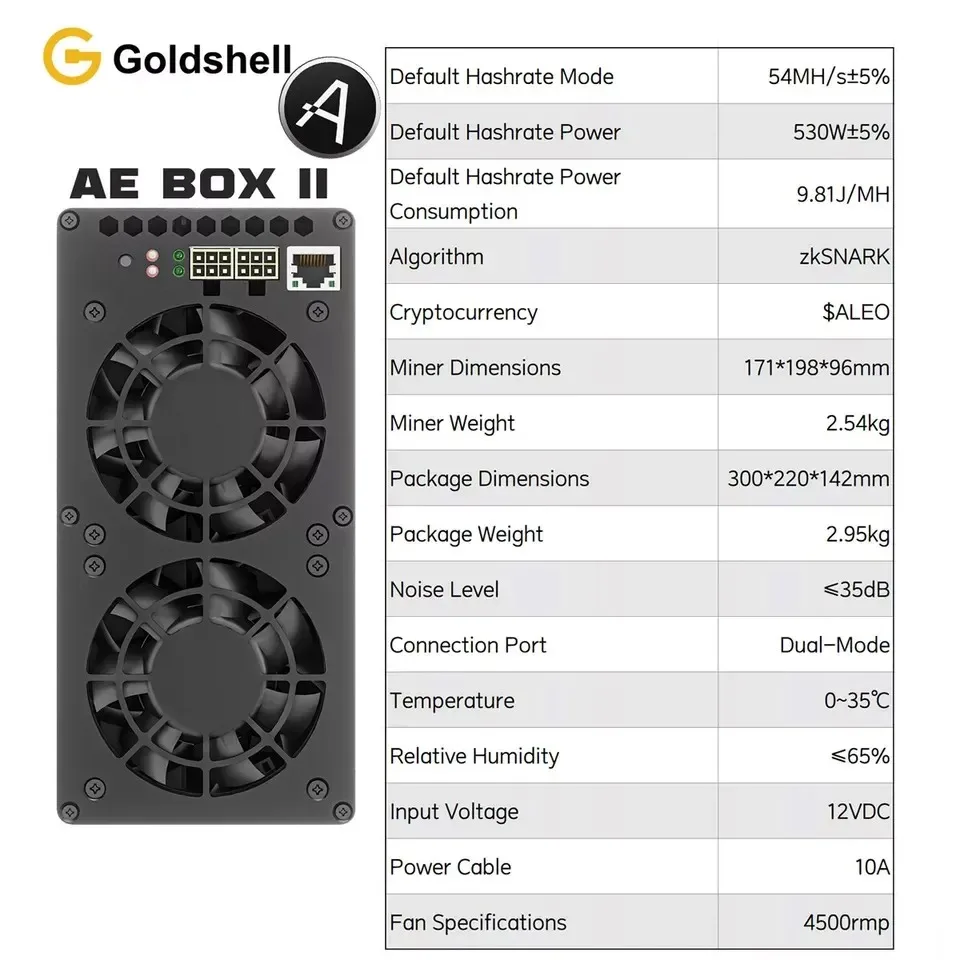 

Купите 5, получите 3 бесплатно Новый Goldshell AE-BOX II 54 МГц/с 530 Вт Aleo Coin Miner Home Mining Silent