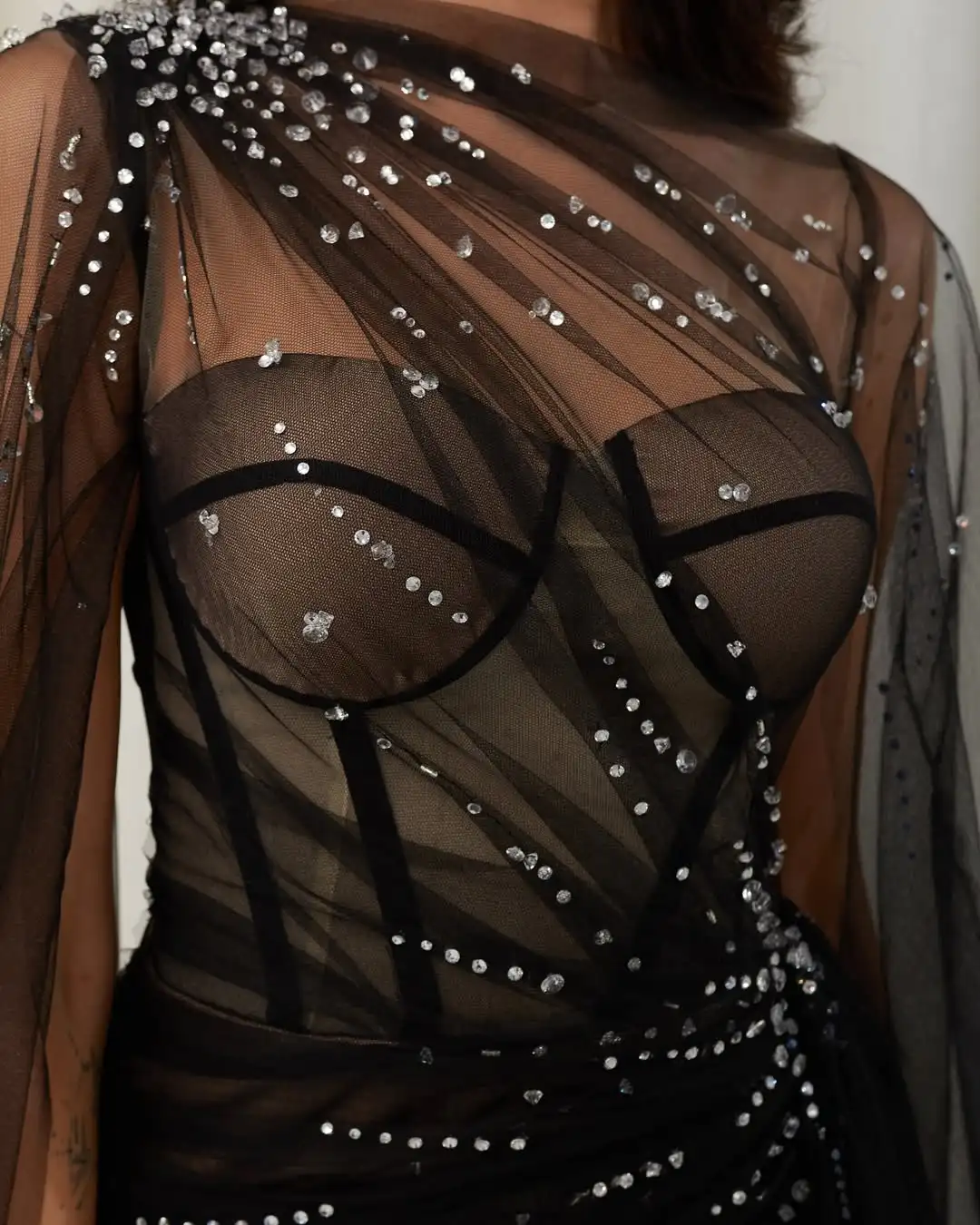 شاليمار تشانغ العباءات السوداء أزياء السيدات بلينغ بلينغ حورية البحر فستان سهرة مثير حسب الطلب