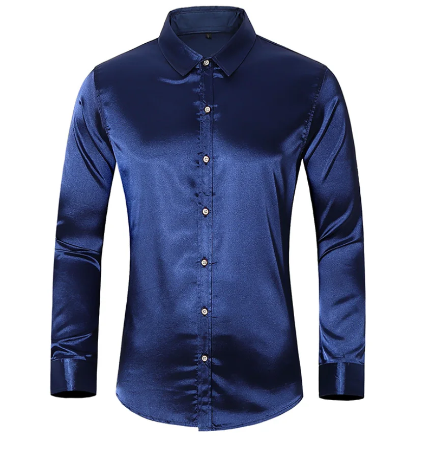 

Plus size silk shirt men's youth solid color men's long-sleeved clothing