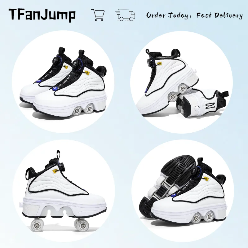 Deformation 4 Skate Wheels Teens Outdoor Street Parkour With Roller Skates Sneakers Beginner Women Men Roller Skating Shoes