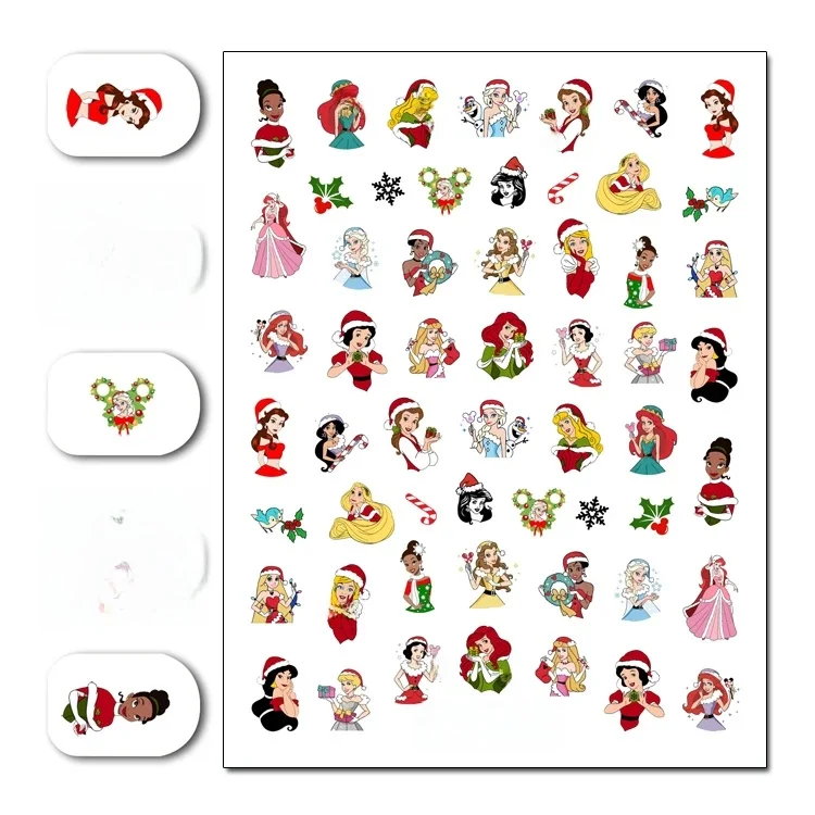 Plus récent Mouteen1068 noël Disney princesse autocollant pour ongles autocollant d'eau pour Nail Art autocollant décalcomanie