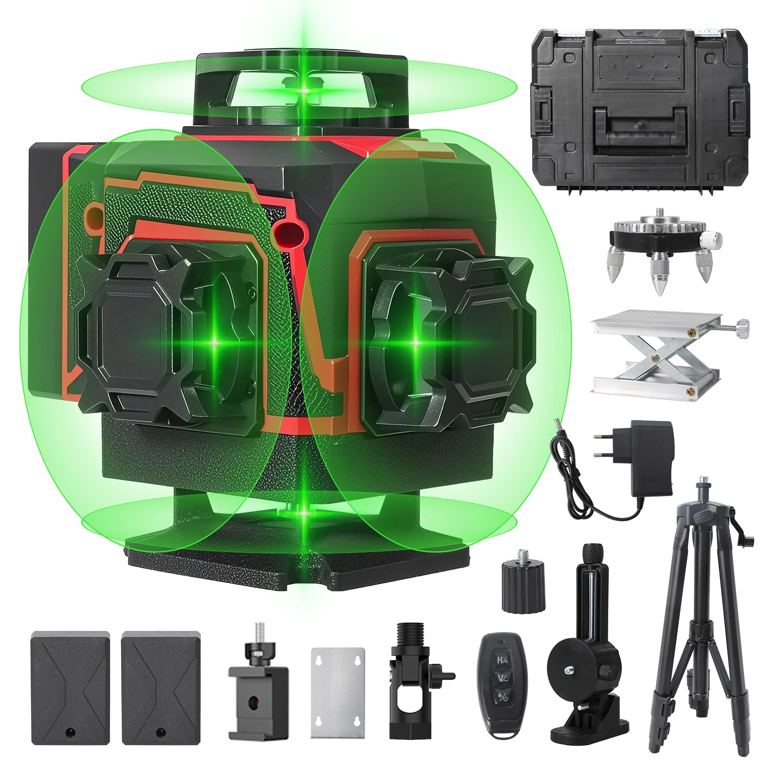 4D 16 lignes 4x360 °   Niveau laser vert avec support magnétique mural portable pour travaux de construction, instrument laser croisé