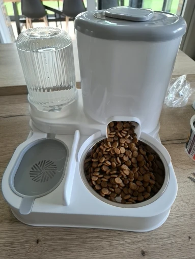 Customer review photo for Dual-Bowl Automatic Cat Feeder for Two Pets