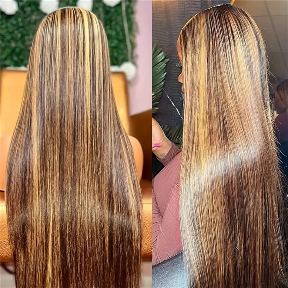 Evidenziare Ombre Parrucche Anteriori Del Merletto Dritto Capelli Umani Colorati 4/27 Dritto 13x4 Parrucca Anteriore Del Merletto 13x6 Hd Parrucca Frontale Del Merletto per le donne