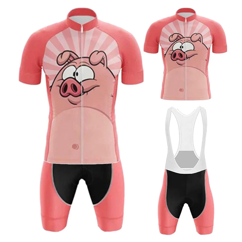 Cartoon Roze Varken Fietsshirt Set 2022 Zomer Fiets Fietskleding Mtb Fiets Kleding Uniform Mannen Dragen Maillot Ropa Ciclismo - afbeelding 2