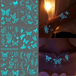 Large Blue Luminous Butterfly Tattoo Stickers For Women Glow In The Dark Waterproof Temporary Tattoo For Music Festival Party