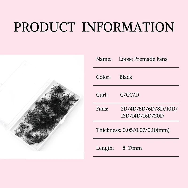 False eyelashes 1000 Fans 0.03 0.05 0.07mm 3D 4D 5D 6D 8D 10D 12D 14D 16D 20D 25D 30D ProMade Loose Fans Single Length Fans