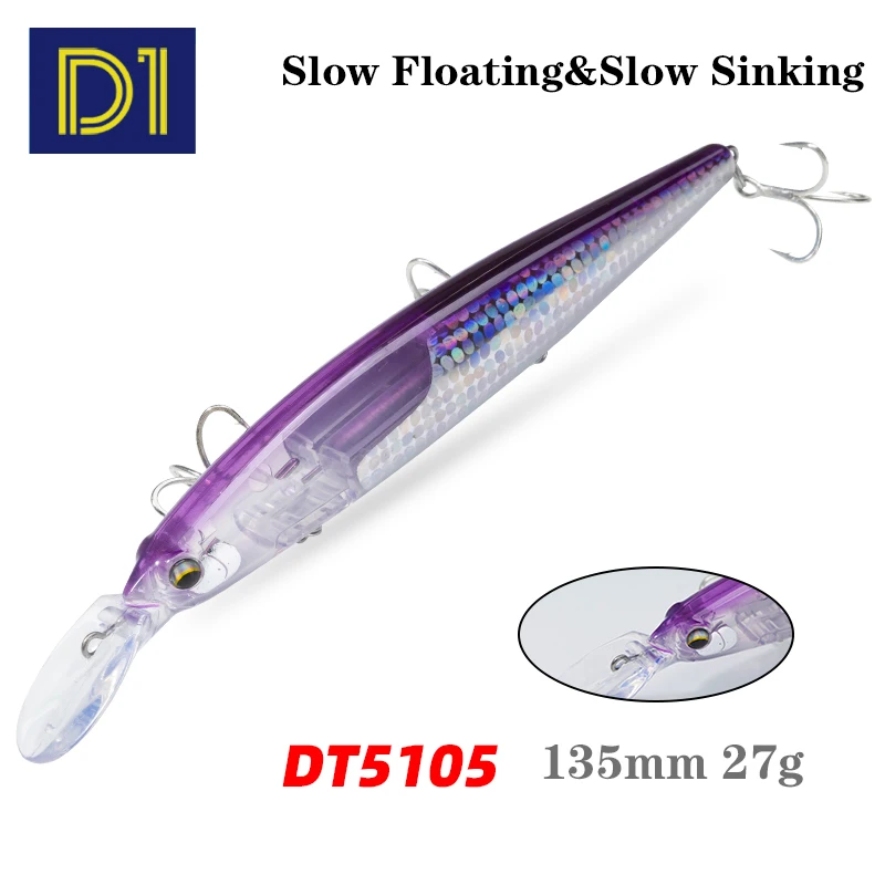 D1 Long Casting Minnow Angelköder 135mm/27g Flash Flake Wobbler mit Gewichtsschiebersystem Köder für Bass Pike Tackle DT5105