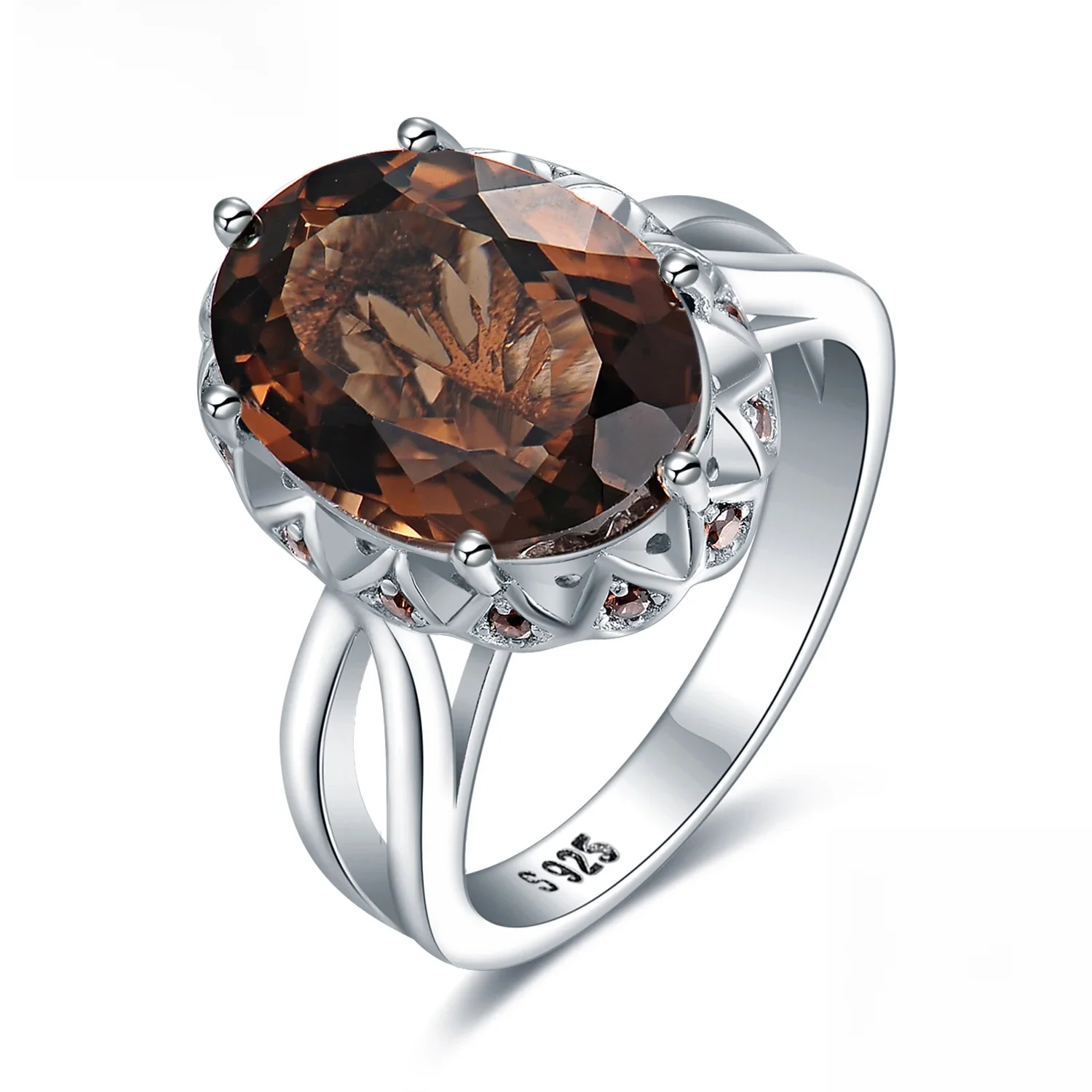 JewelryPalace duże 5.7ct oryginalne owalne Smoky Quartz 925 Sterling Silver Big Gemstone Cocktail komunikat pierścionki dla kobiet biżuteria — zdjęcie 2