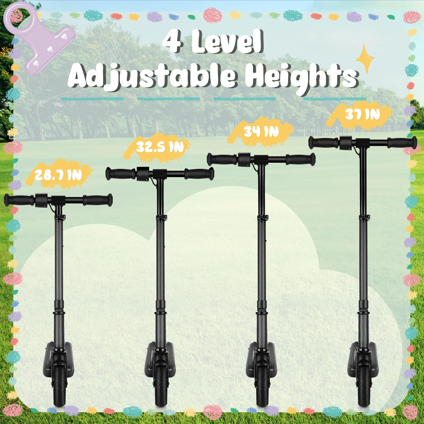 سكوتر كهربائي للأطفال الذين تتراوح أعمارهم بين 6-12 150 وات محرك 10 ميلا في الساعة السرعة القصوى و7 أميال أضواء ملونة قابلة للتعديل الارتفاع والسرعة شاشة LED #3