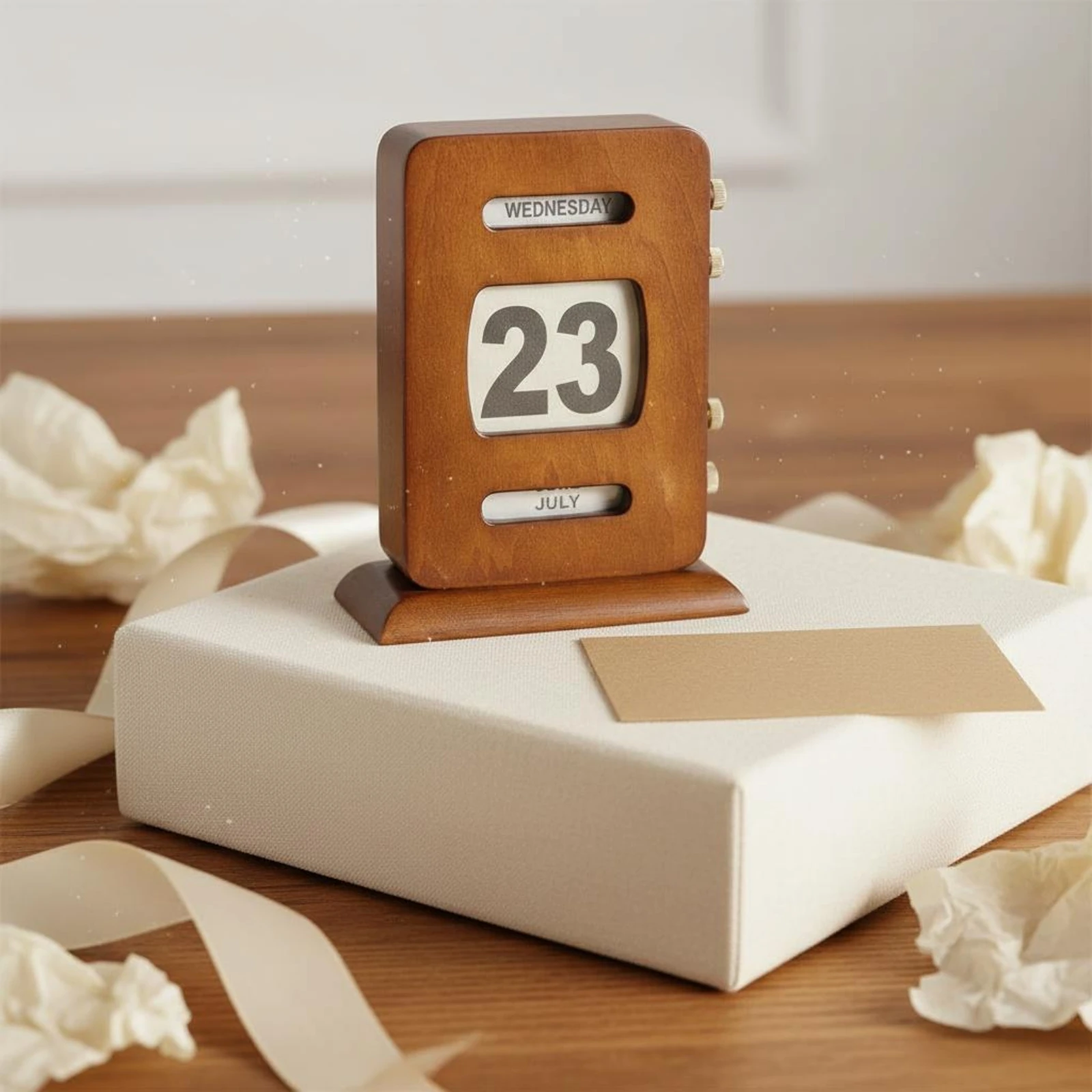 Vintage Wooden Calendar Creative Desk Calendar Ornament Decorative Prop for Home Living Room Office Desktop Tabletop Decor