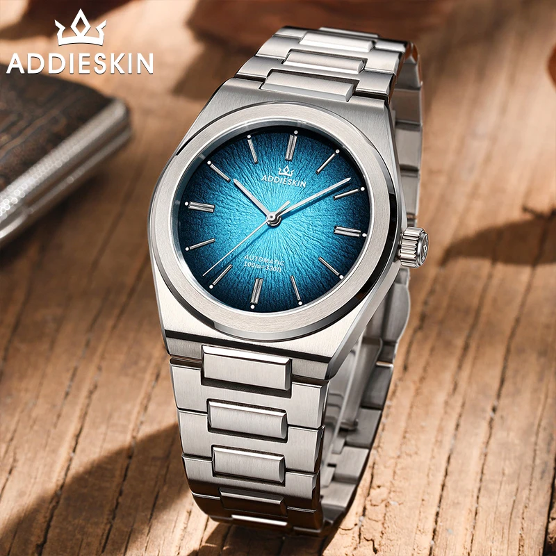 ADDIESKIN K001 Blue Dial Men's Automatic Watch 10mm Ultra Thin Sapphire Crystal Miyota 9015 BGW9 Luminous Mechanical Wristwatch