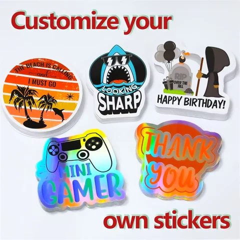 100pcs Custom Sticker Your Logo Text Tag PVC Label Vinyl Waterproof Computer Luggage Self Adhesive Personalized Die Cut Stickers