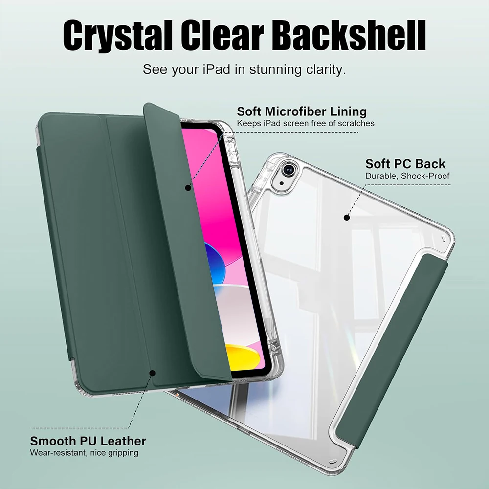 Clear Case for iPad A16 11th 10th Gen 11 inch 2025 Clear Transparent Acrylic Back Shell With Pencil Holder Auto Sleep and Wake 3