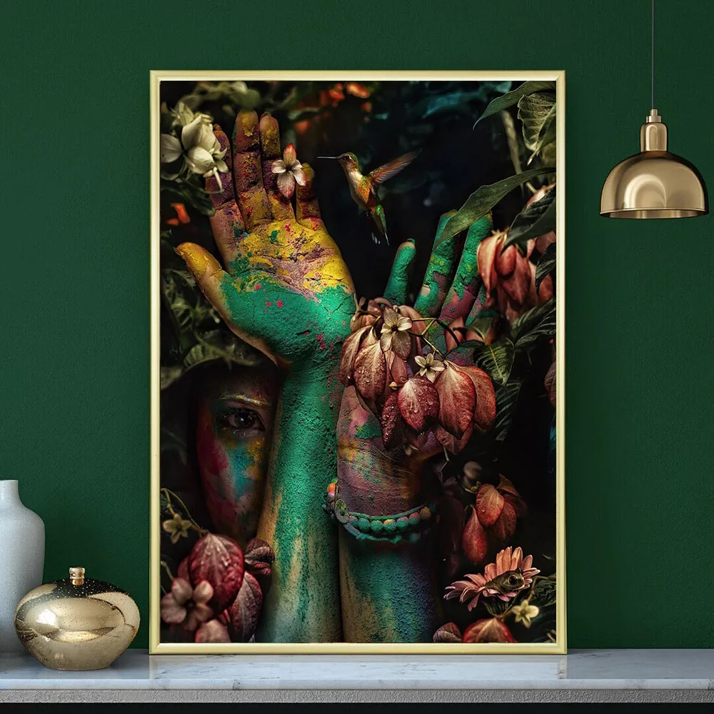 

Dreaming with Eyes Modern Wall Art Floral Woman Poster Abstract Figure Canvas Painting Home Decor Artwork Prints Mural Unframed