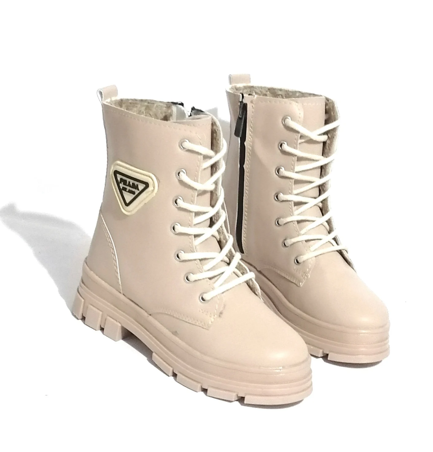 beige boots for girls rubber non-slip sole furry inner lining excellent workmanship water resistant winter school and snow boots