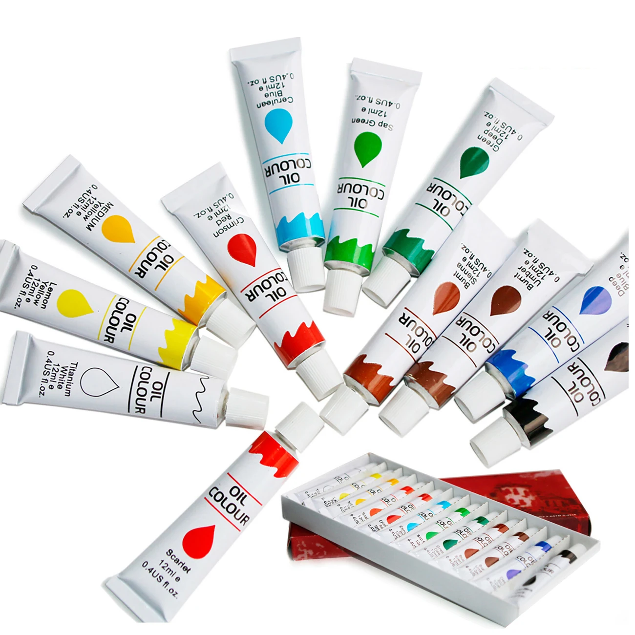 12 Pinturas Oil 12ml c/u Colores Acrilica Oleo Acrilico Aceite Dibujo Arte Pintar Escolar Material