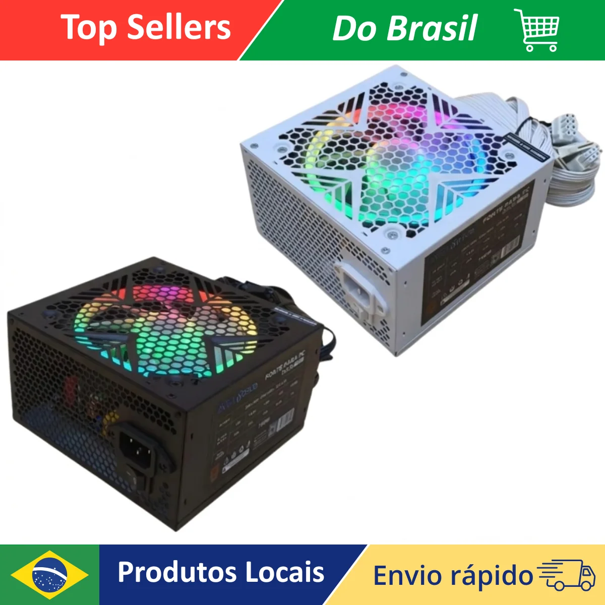 Fuente de Alimentación Gamer Source 550W 650W 750W 80 Plus Bronze PFC Activo Bivolt Automático RGB 120mm PCI-E 6 + 2 Pines Eficiencia 85% Protección