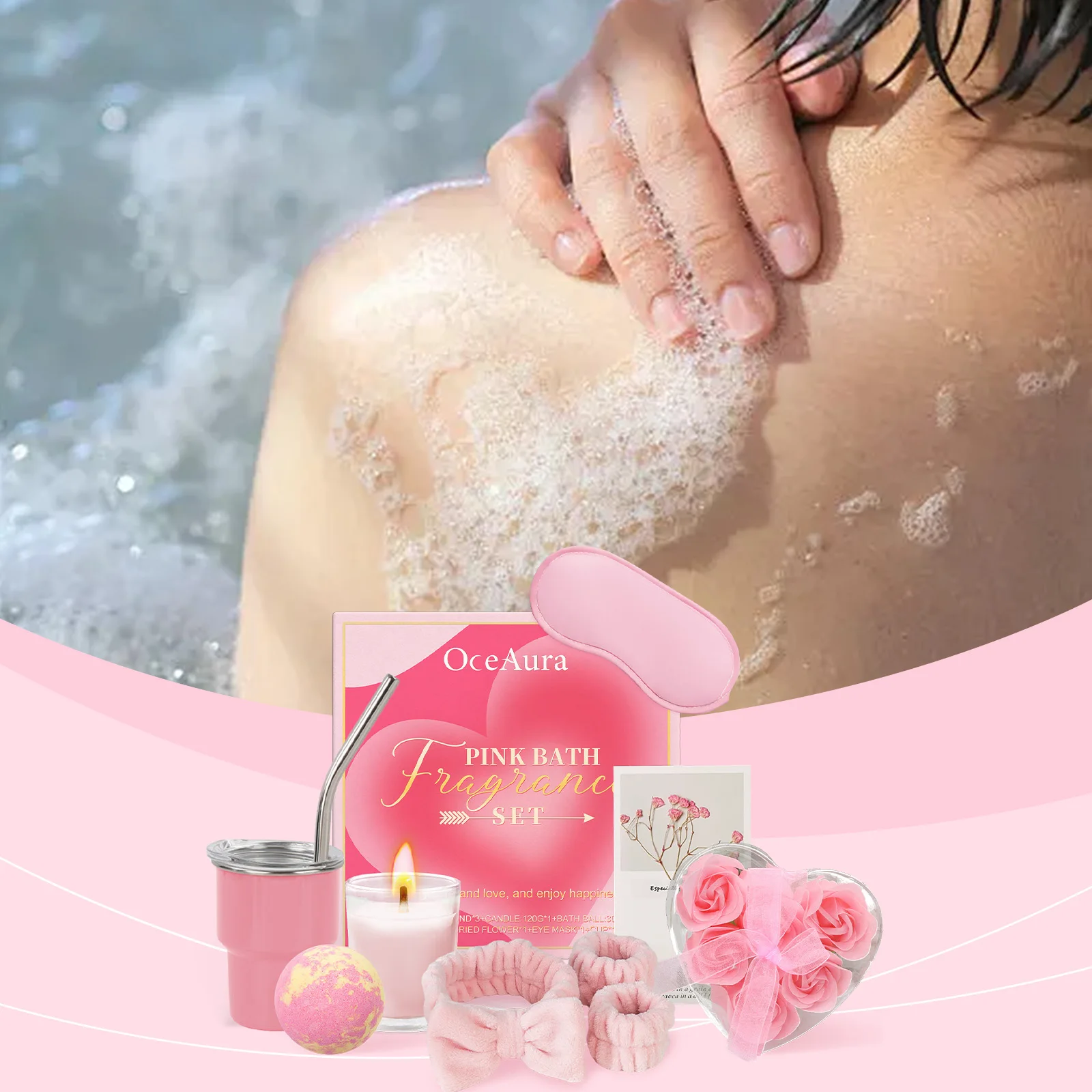 

Oceaura 1 компл. розовый набор для ароматерапии для ванны, наслаждайтесь расслабляющим душем, глубокое очищение, спа-салон для тела, подарки для купания, снимает настроение, набор для купания