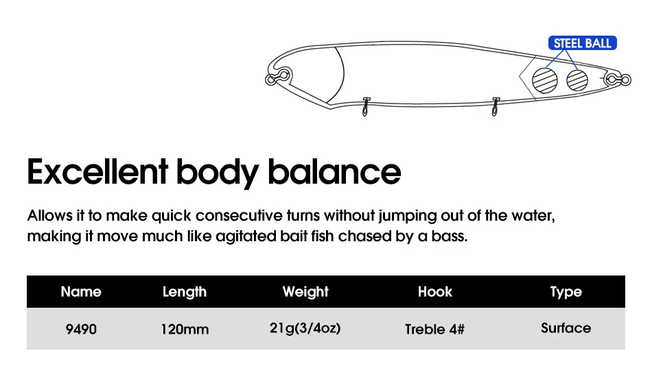 NOEBY Rattle Stickbait Angelköder 120mm 21g Walking the Dog Schwimmender Pencil-Köder für Weitwürfe Harter Wobbler Angelköder – Detail 2