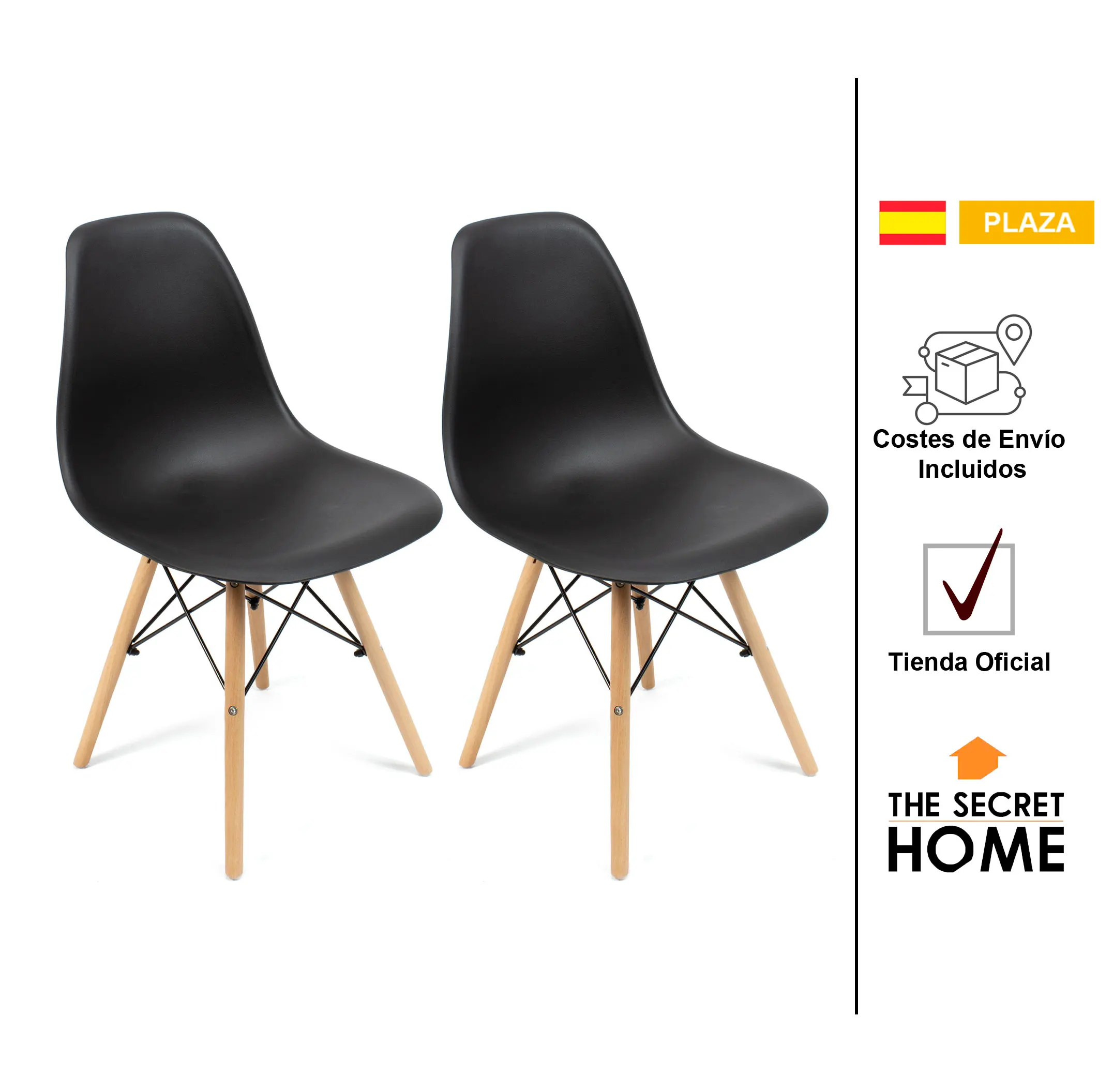 The Secret Home-set of 2 Chairs in polypropylene and Metal/Wood-modern design seat for dining room and kitchen-Home decoration-various colors, sizes and models