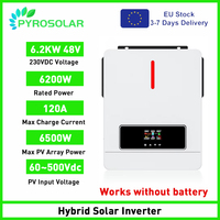 PYROSOLAR 6200W Hybrid Solar Inverter 48V 230VAC Pure Sine Wave Inverter 6.2KW On Grid Dual Output with MPPT 120A Solar Charger