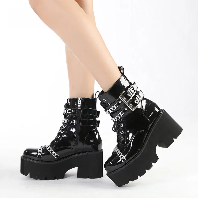 Gdgydh-Bottes noires pour femmes, chaussures à plateforme astronomique Cool Optics, Harajuku avec métal JOGothic Punk, chaussures pour filles