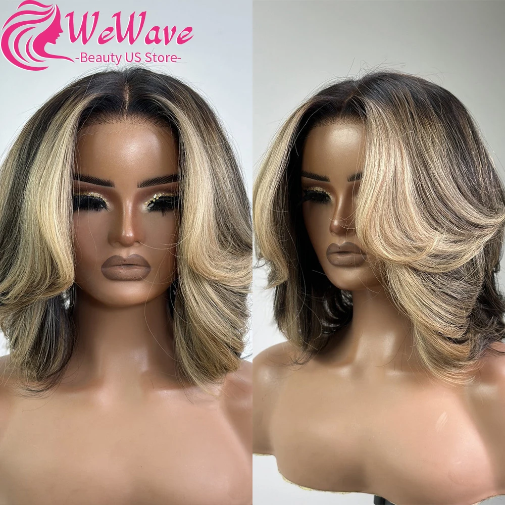 

Парик WeWave Blonde Highlight Bob с кружевной застежкой 5x5, из натуральных волос, короткий, прямой, омбре, многослойная стрижка, без клея, предварительно проработанный, для женщин