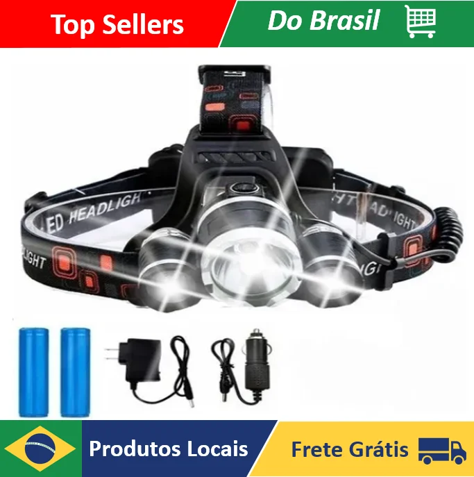 Lanterna De Cabeça com 3 Leds Profissional Led Ultra Potente